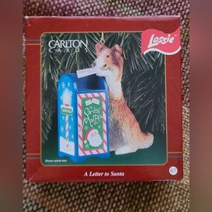 NIB Carlton Cards Lassie Ornament with Blue Santa Mailbox